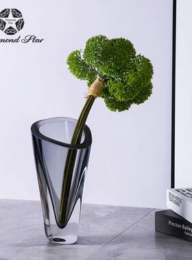 加厚仿水晶玻璃花瓶灰色创意透明软装饰品手工摆件花瓶