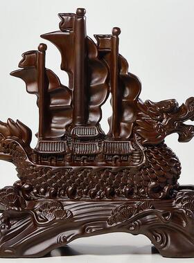 黑檀木雕一帆风顺帆船摆件实木家居客厅酒柜玄关装饰开业祝福礼品