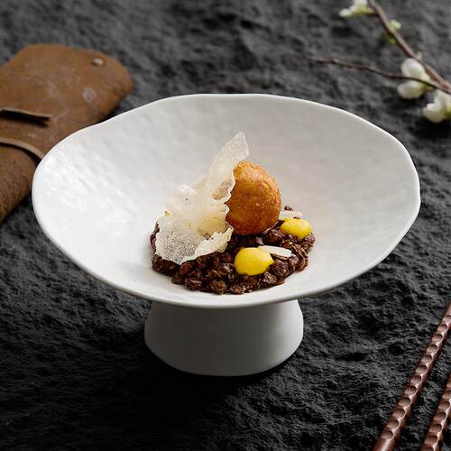 陶瓷果盘零食高脚盘中式简约糕点盘茶点盘2025新款白色甜品台摆件 - 图1