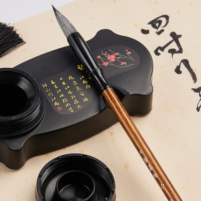 高档防翻砚台墨盒带盖便携带防漏学生书法用墨水墨汁容器保湿墨盘 - 图2