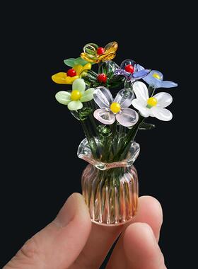 日式可爱mini手工玻璃花玻璃手作彩色小花摆件仿真插花束桌面摆件