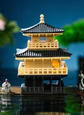 金阁寺微景观中式古风建筑模型水陆缸鱼缸假山盆景装饰摆饰