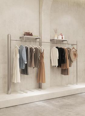服装店展示架上墙不锈钢挂衣架女装货架陈列道具网红陈列架挂衣杆