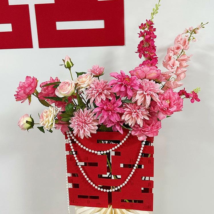 婚房布置DIY仿真花装饰婚庆订婚宴客厅摆件婚礼背景墙桌花床头花 - 图1