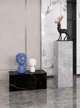 现代中国风天然大理石岩板花架客厅家居落地式轻奢装饰展示台底座