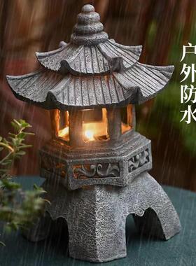 中式太阳能庭院灯仿古庭院灯亭子树脂装饰摆件花园庭院灯雕塑户外