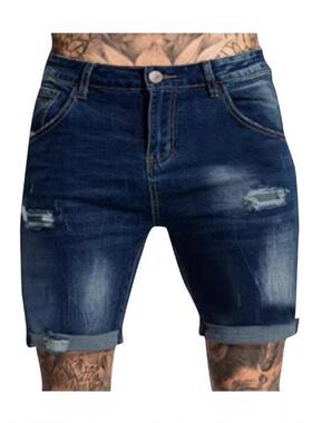 Men's Washed Denim Jean Shorts, Minimalist Street Style Stre