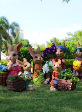卡通兔子雕塑屋庭院多肉花盆花盆户外花园动物装饰花园景观摆件