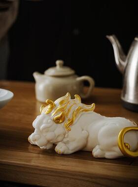 新中式招财彩金貔貅摆件一对客厅玄关办公室柜台装饰开 业乔迁礼