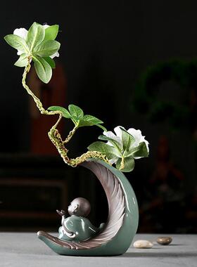 新中式创意花瓶陶瓷家居书房书桌博古架装饰品工艺品禅意盆景摆件