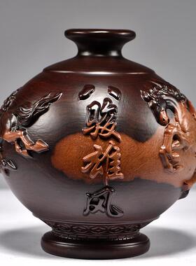 黑木雕八骏雄风花花瓶摆件马TQ-884到成功客厅插桌面装木饰檀实质