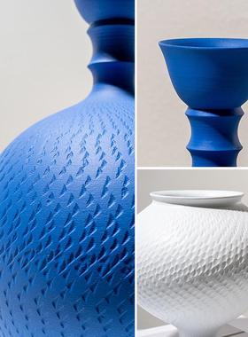 插花摆件艺术陶瓷花瓶高级现代克莱因装饰品蓝素轻奢感家居客厅烧
