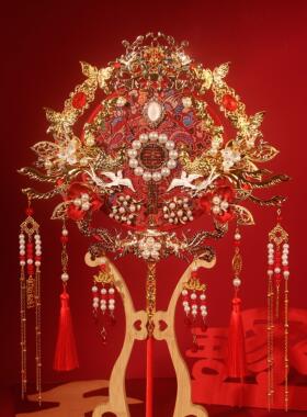 团扇新娘结婚重工中式婚礼出嫁高级配明制婚嫁手工diy材料包喜扇