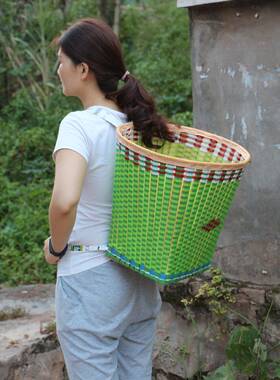 背篓竹编黄手工成人彩色家用大号买菜背篼四川竹篮竹篓竹筐收纳筐