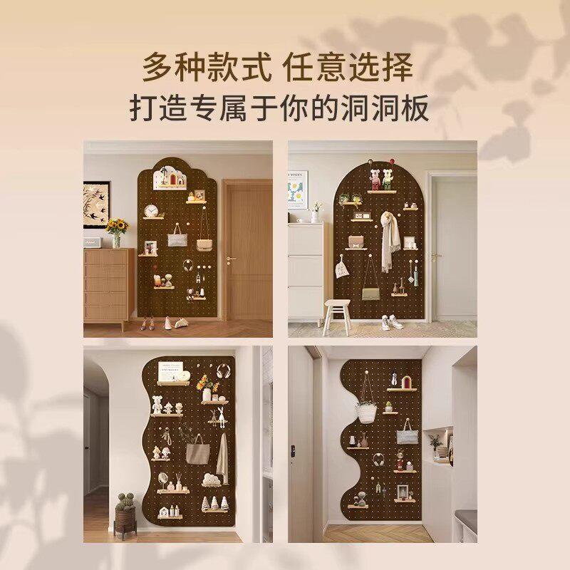 Solid wood hole board custom entry entrance wall rack hanging board accessories partition wall hanging clothes rack storage layer
