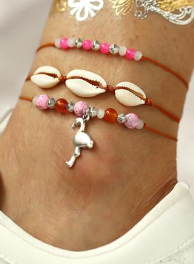 Anklet set with 4 pieces波西米亚风沙滩英文字母贝壳脚炼 炼 4
