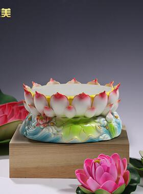 微美陶瓷莲花底座佛像供奉圆台观音菩萨莲花座家用供佛陶瓷摆饰
