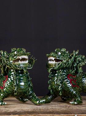 招财麒麟貔貅狮子石湾陶瓷开 业屋顶镇风水传统文化客厅装饰摆件