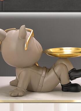 创意法斗犬件狗摆入户礼玄关口钥匙收纳托盘客门厅电NLX视柜装饰