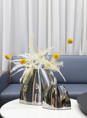 现代简约不锈钢镜面插花花器摆件客厅玄关茶几办公室家居软装饰品