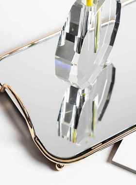 北欧风镜面玻璃金色收纳托盘欧式家用客厅茶几轻奢高级感茶杯盘子