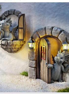 货树脂恐龙爬窗户20210602外花园林园树摆件现树脂装木饰工艺品摆