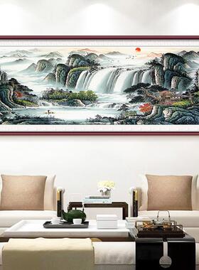 客厅沙发背景墙装饰画中式榫卯山水国画会议室茶室靠山风水挂画