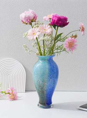 地中海风格欧式花瓶餐桌高级感艺术摆件油墨色彩花瓶水培玻璃花器