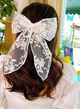 White Bow Hair Bow Hairpin Clamps For Women Super Fairy lace