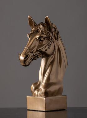 轻奢高档马头模型办公室马首摆件酒店会所家居客厅酒柜工艺装饰品