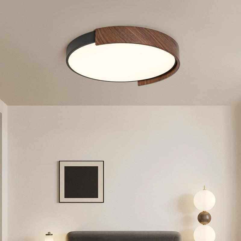 卧房间现代书房卧室木纹圆形灯灯极意胡桃吸顶灯灯简护眼式简约主,淘宝优惠券,粉丝福利购,淘宝优惠卷