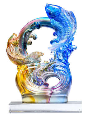 春秋琉璃鱼摆件连年有余新房客厅酒柜装饰品开业乔迁新居礼品