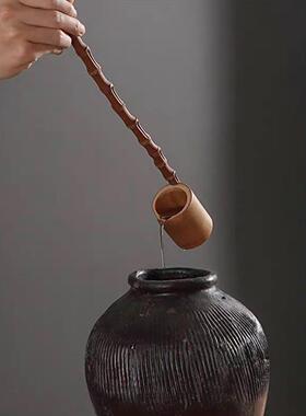 老式竹子打水勺长柄水瓢竹根竹瓢分酒勺舀酒分茶勺器酒提子竹茶勺