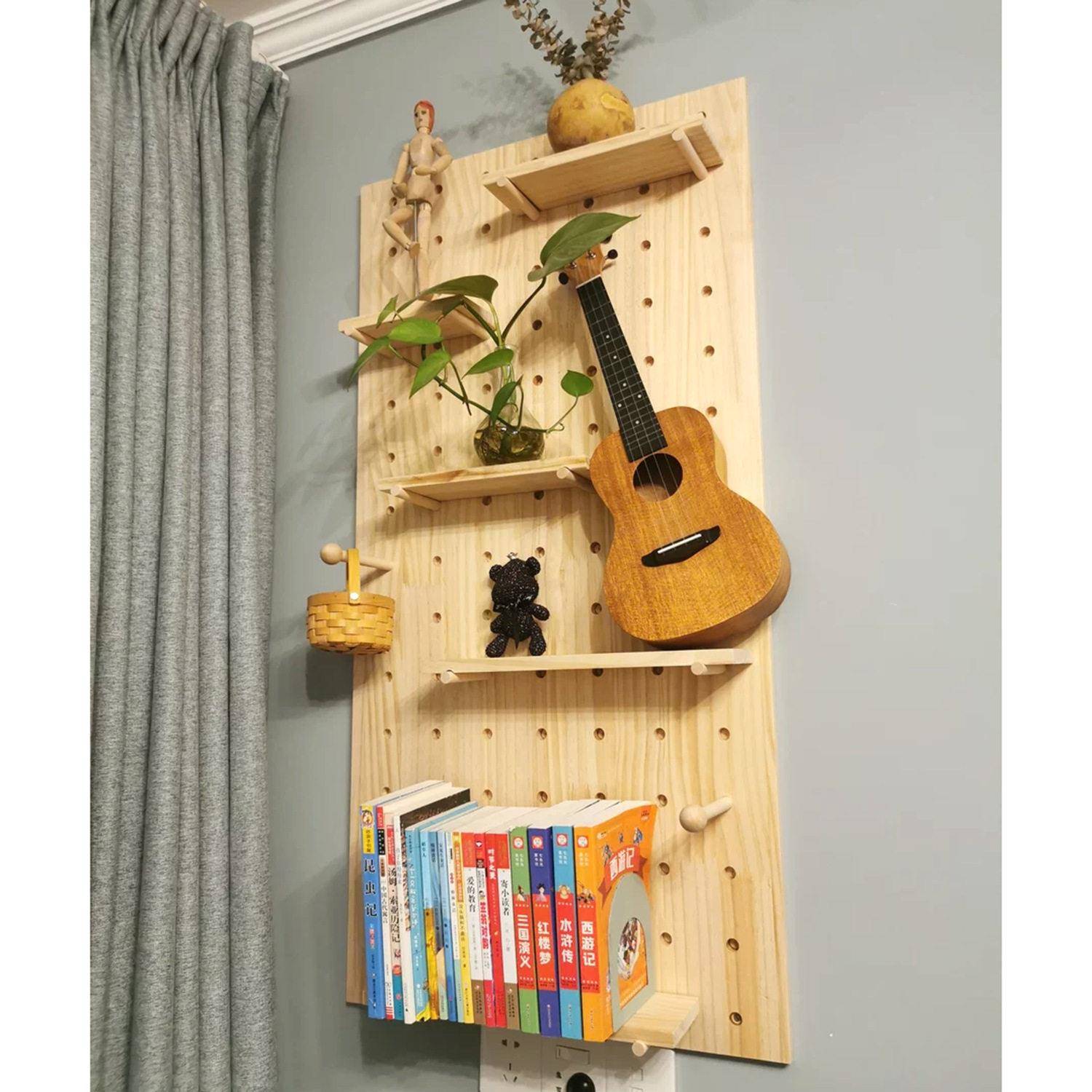 Hole board partition simple wooden board living room entrance wall hanging partition storage rack background wall simple display storage wall
