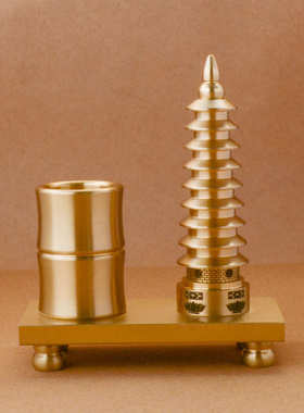 黄铜文昌塔笔筒摆件创意文昌塔笔筒工艺品学生书房办公桌摆件摆设