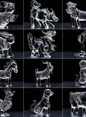 水晶12十二生肖动物鼠牛虎兔龙蛇马羊猴鸡狗猪客厅工艺品摆件