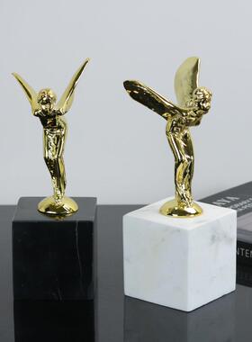 现代铜色黑白大理石劳斯莱斯摆件酒店样品房客厅软装配饰轻装饰品