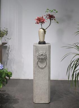 新中式玄关装饰摆饰彷石墩柱底座客厅办公室覆古展示台花园盆景架