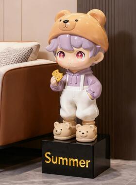 轻厅奢卡通红熊新款客摆件WXJ潮玩大型落地电视柜装饰大号存品钱