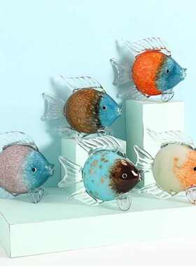 北欧玻璃亲嘴鱼摆件家居样板房软装饰品 创意水晶动物工艺品现货