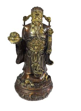 仿古如意聚宝盆财神爷工艺品摆件铜器招财进宝纯铜家居鎏金