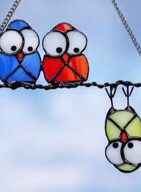 独立站意货源 彩玻璃小鸟色饰 窗户蜂鸟挂件po1234 复活节挂创礼