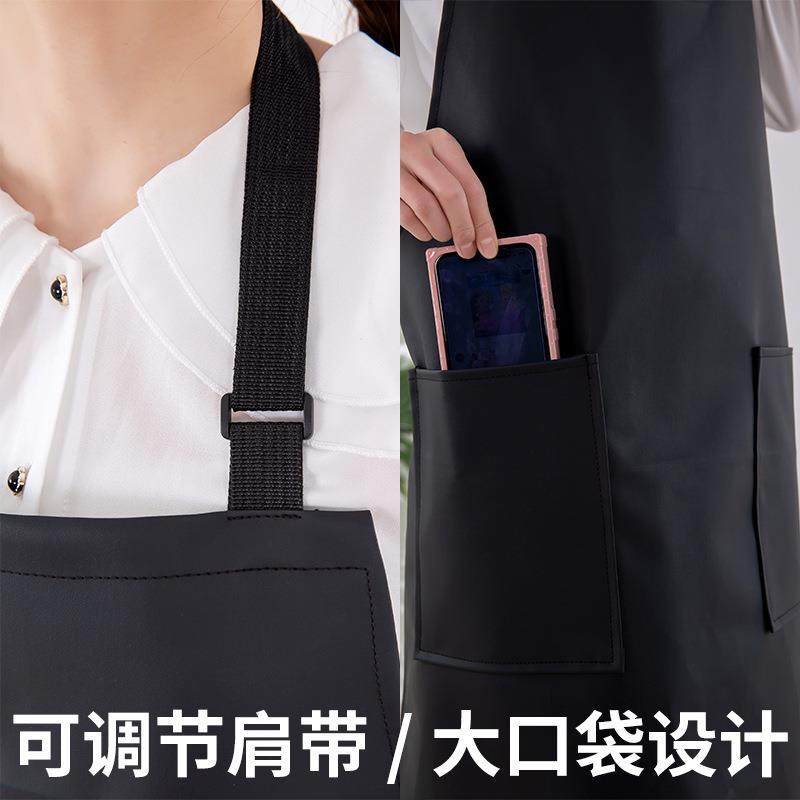 防水防油黑色PU皮革围裙定制logo厨房大口袋加长可调节挂脖围裙,淘宝优惠券,粉丝福利购,淘宝优惠卷