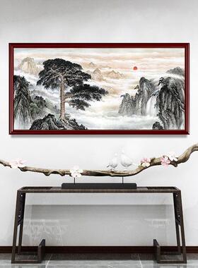 新中式聚宝盆山水字画流水生财客厅茶室挂画国画靠山风水图壁画