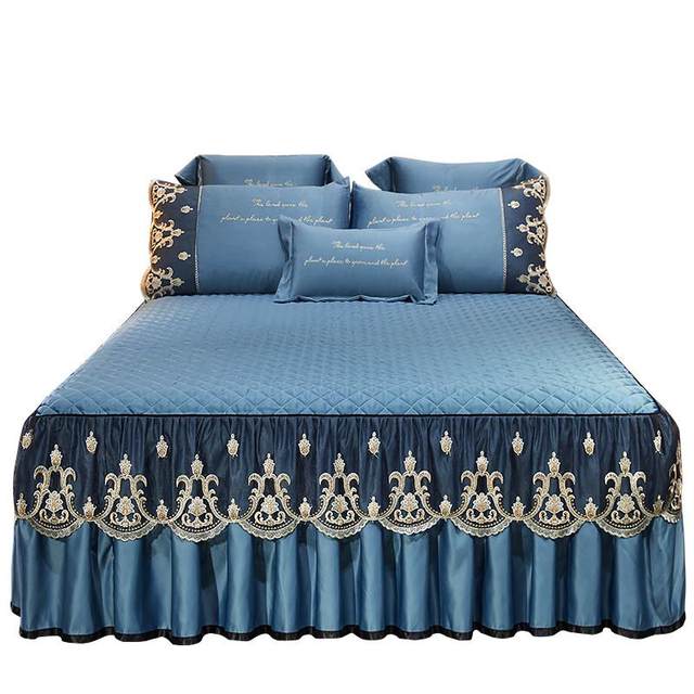 European style Tennis bed cover three-piece set single-piece bed skirt clamped cotton thickened Simmons protective cover 1.5m1.8m bed sheet set