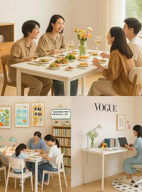 餐桌家用小户型吃饭桌子长方形餐桌出租房用饭桌奶油风餐桌椅组合