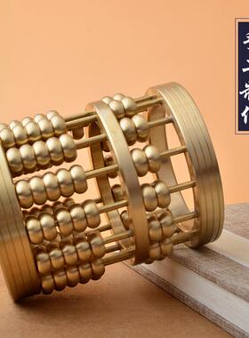算盘黄铜招笔筒轻奢风创办意财设计摆件个公室桌面性SPB时尚摆件