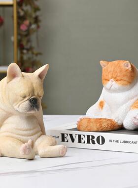 跨境仿真可爱猫狗书档摆件桌面书架书立树脂动物模型日式创意礼物