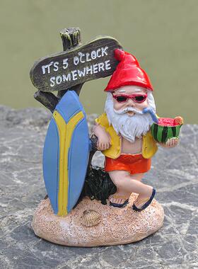 冲浪板侏儒夏日花园树脂工艺品摆件 侏儒花园装饰摆件雕像装饰品