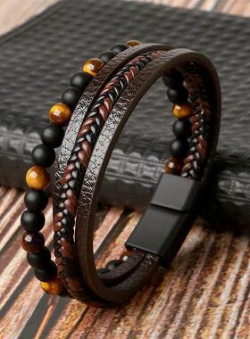 High Quality Leather Bracelet Men Classic Fashion Tiger Eye